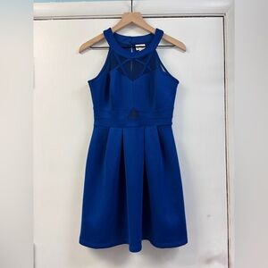 Sweet Storm Royal Blue Fit-and-Flare Dress with Mesh Yoke